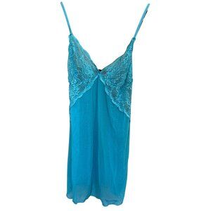 Leoni Vintage Blue Lace Babydoll Sheer Adjustable Spaghetti Strap Top Sz. XL‎
